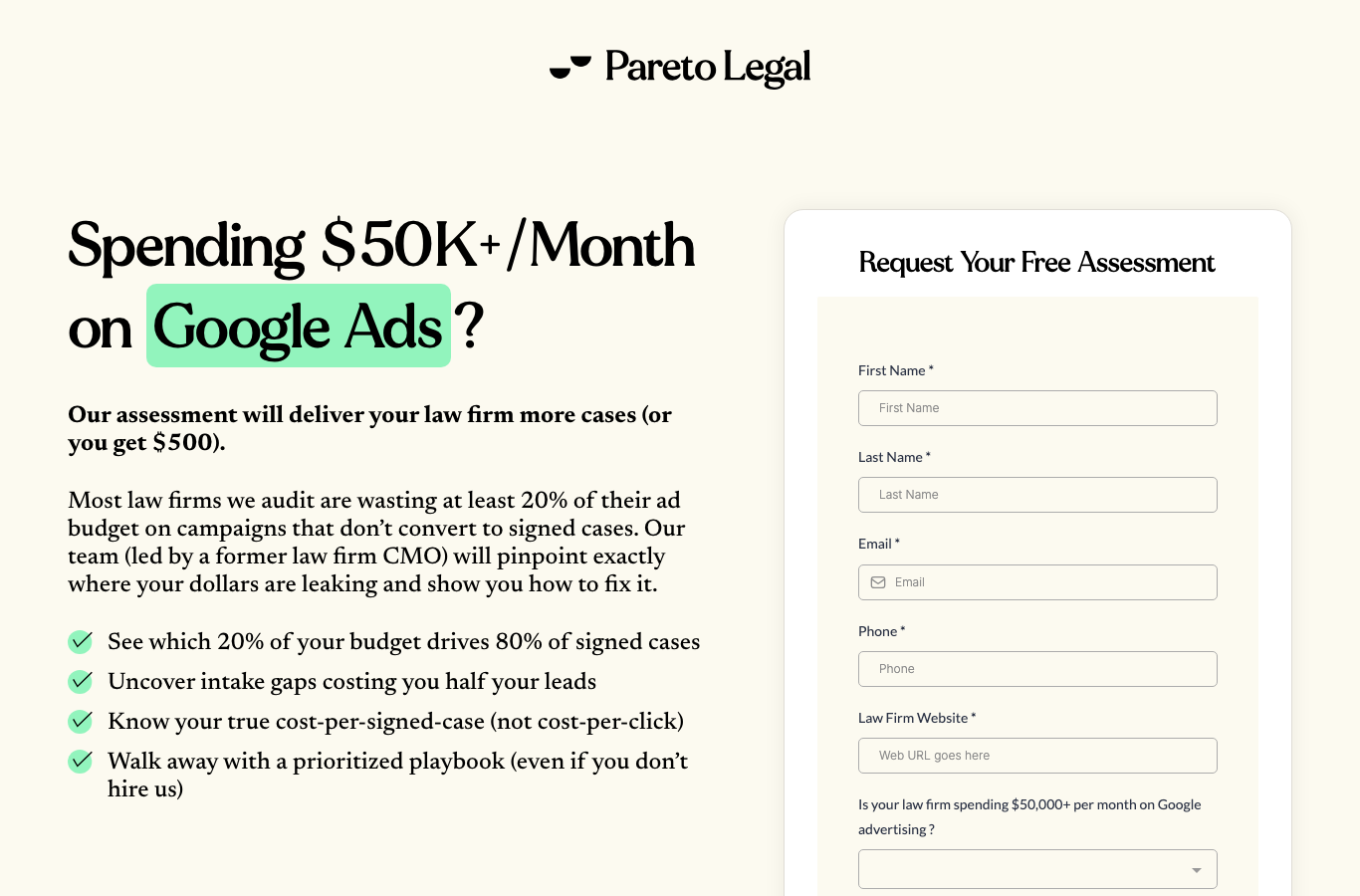 Pareto Legal funnel